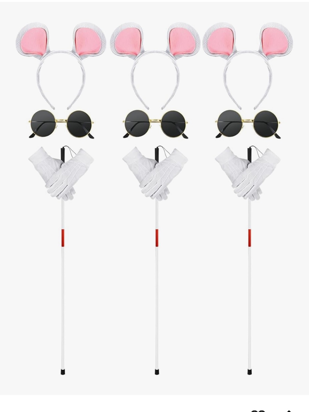 Three Blind Mice Costumes Mouse Ears Headband with White Gloves & White Cane - Picture 7 of 8